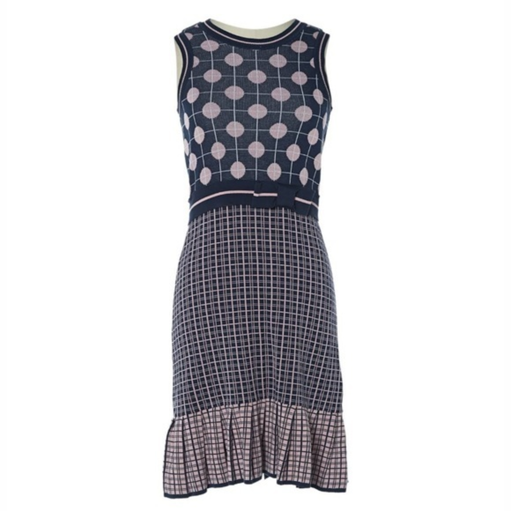 RED VALENTINO Garavani Blue & Pink Polk-a-dot/Striped‎ Printed Mini Dress